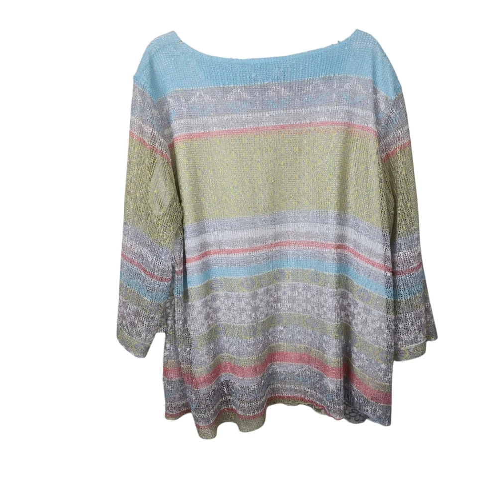 Ali Miles Floral Burnout Mesh Tunic Top Aqua Pastels Flowy Relaxed Layered 2X - Picture 2 of 13